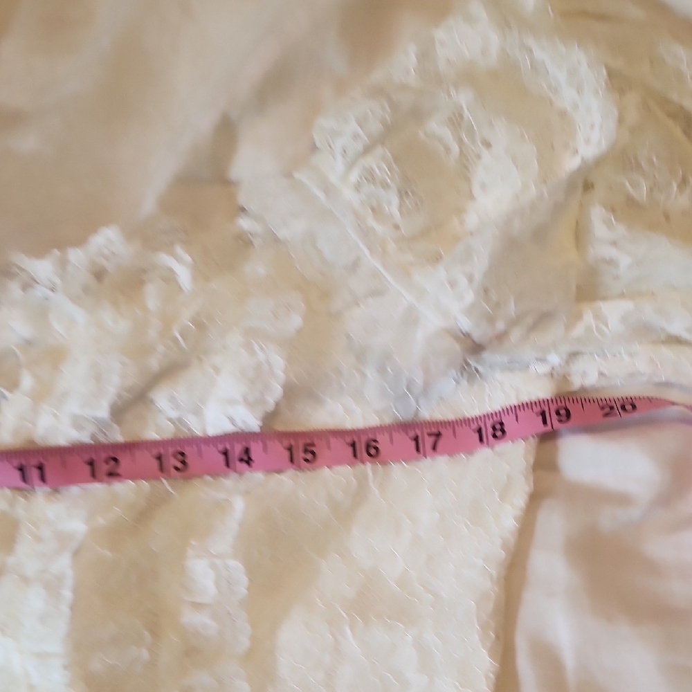 Cream Lace Cropped Blouse Long Sleeve Tie Front Boho Cottagecore - Picture 7 of 8